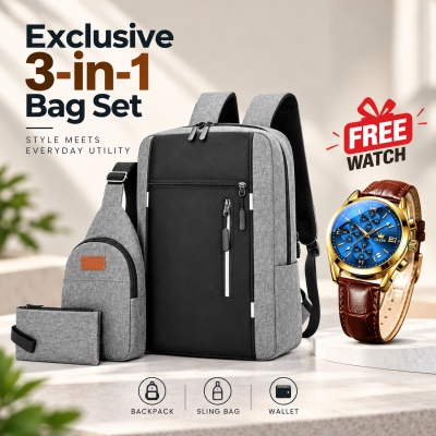 Exclusive 3-in-1 Women's Bag Combo Set + Free Olive Brand Watch – Premium Multi-Piece Pack Including Spacious Backpack, Trendy Crossbody Sling Bag & Daily Wallet for Travel & Casual Use
